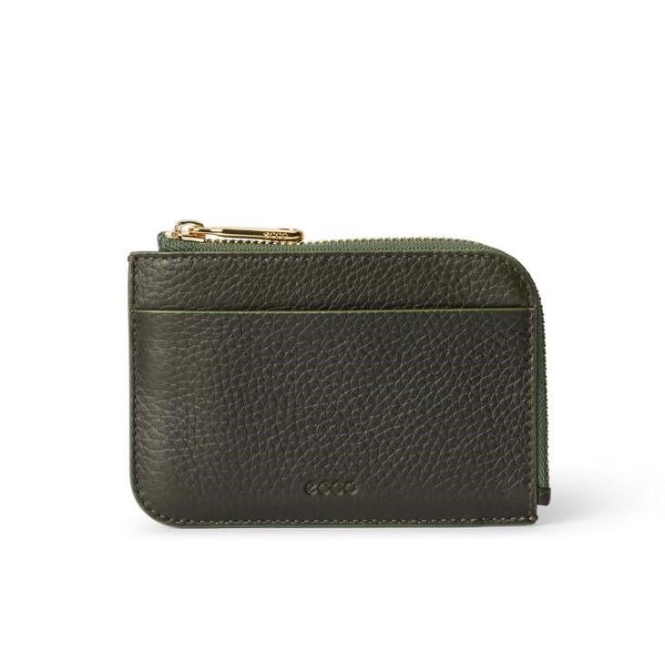 Yeşil ECCO Card Case Zipped Pebbled Leather