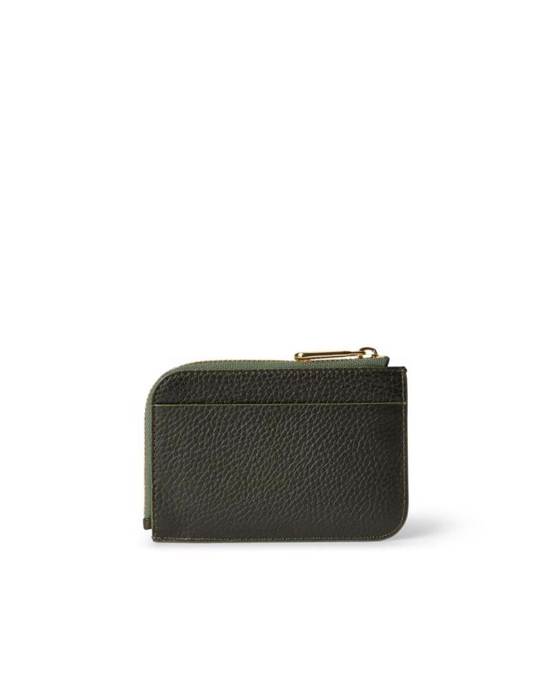 Yeşil ECCO Card Case Zipped Pebbled Leather