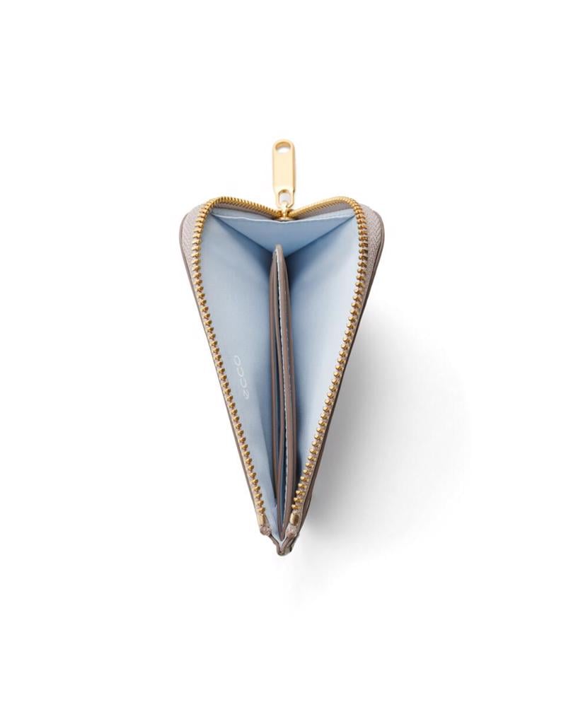 Bej ECCO Card Case Zipped Pebbled Leather
