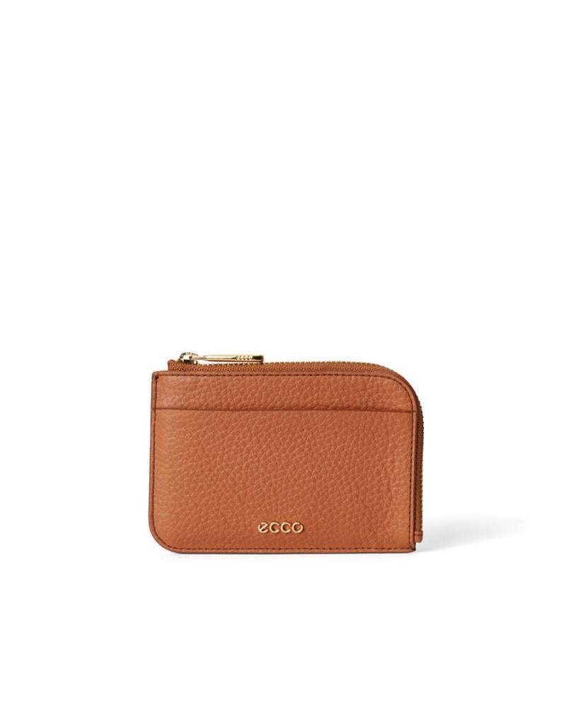 Camel ECCO Card Case Zipped Pebbled Leather