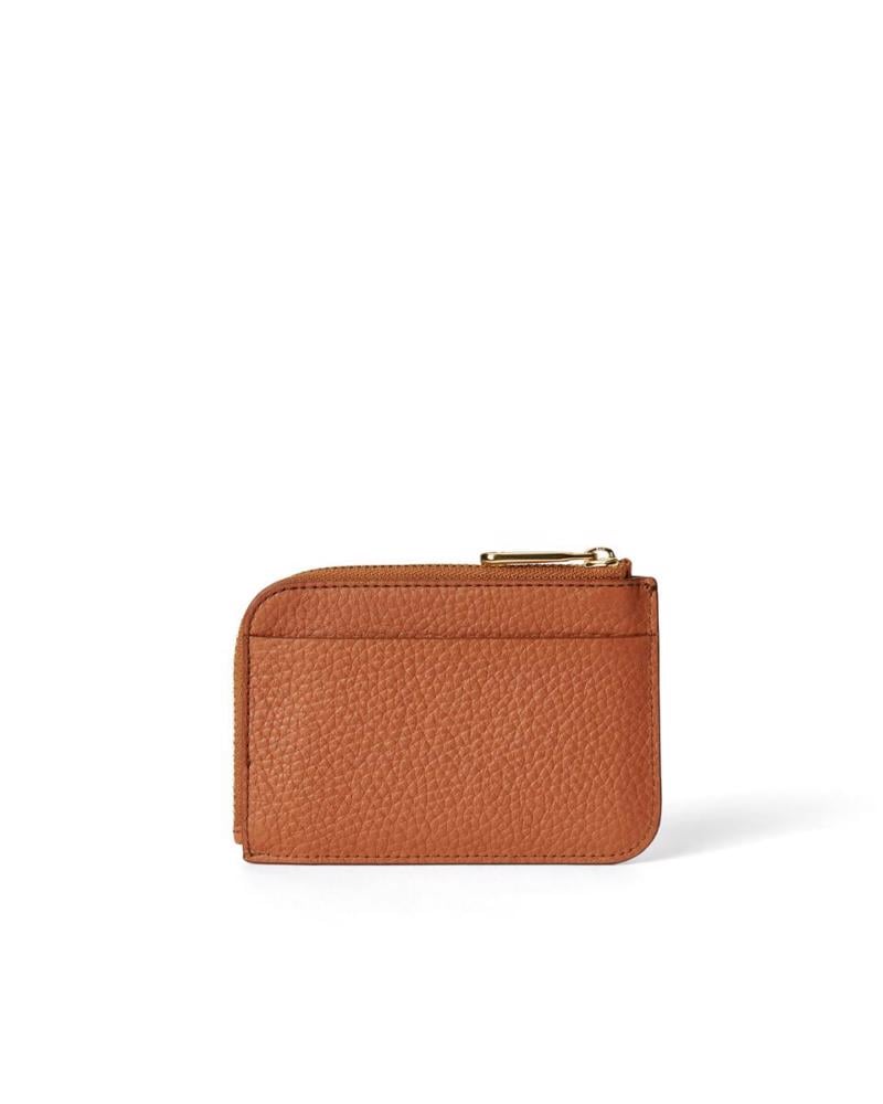 Camel ECCO Card Case Zipped Pebbled Leather