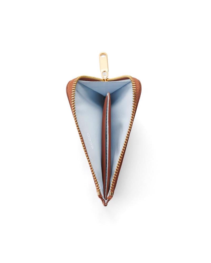 Camel ECCO Card Case Zipped Pebbled Leather