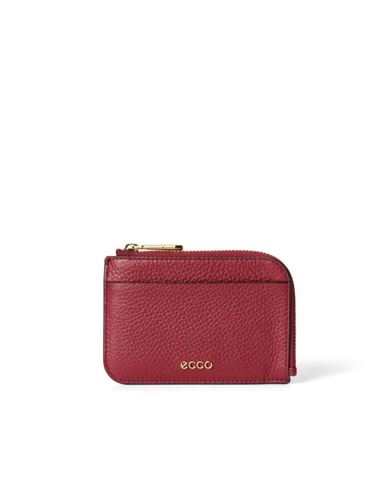 Wine ECCO Card Case Zipped Pebbled Leather