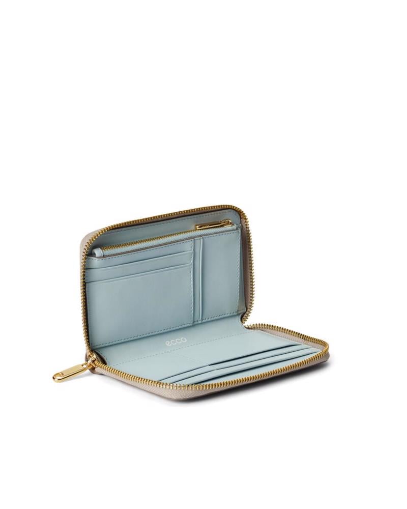 Beige ECCO Wallet Zipped Pebbled Leather