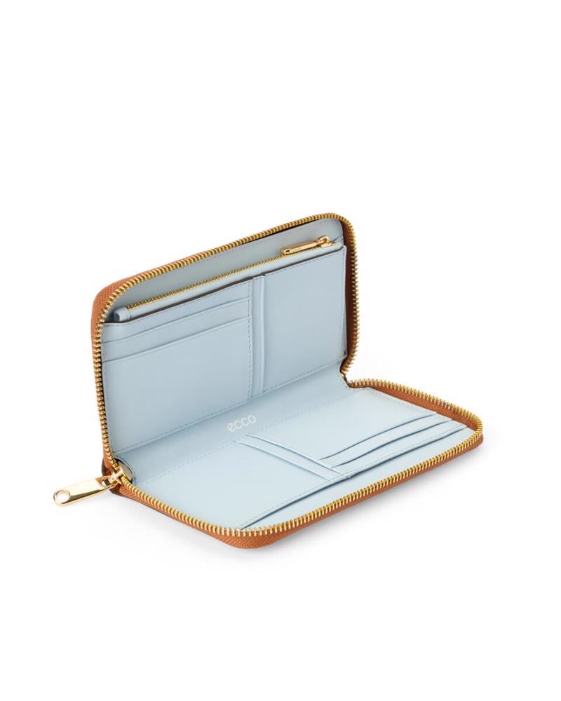 Camel ECCO Wallet Zipped Pebbled Leather
