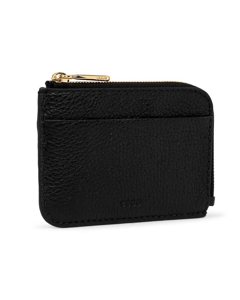 Siyah ECCO Card Case Zipped Pebbled Leather
