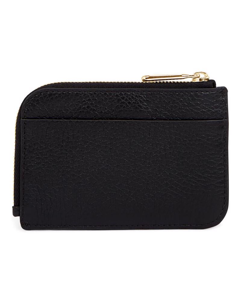 Siyah ECCO Card Case Zipped Pebbled Leather
