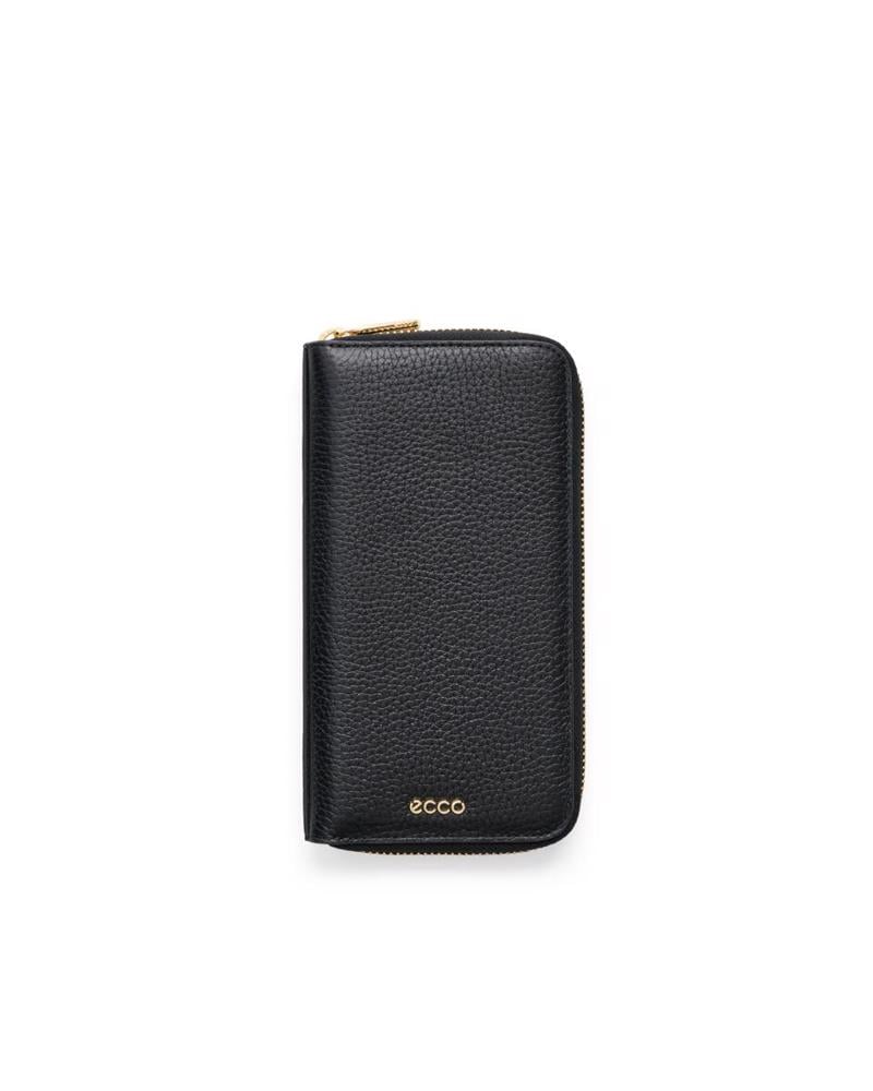 Black ECCO Wallet Zipped Pebbled Leather JP