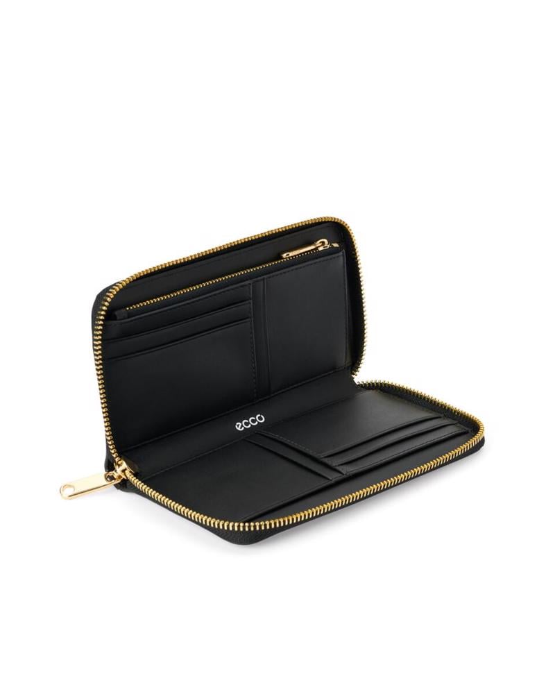 Siyah ECCO Wallet Zipped Pebbled Leather JP