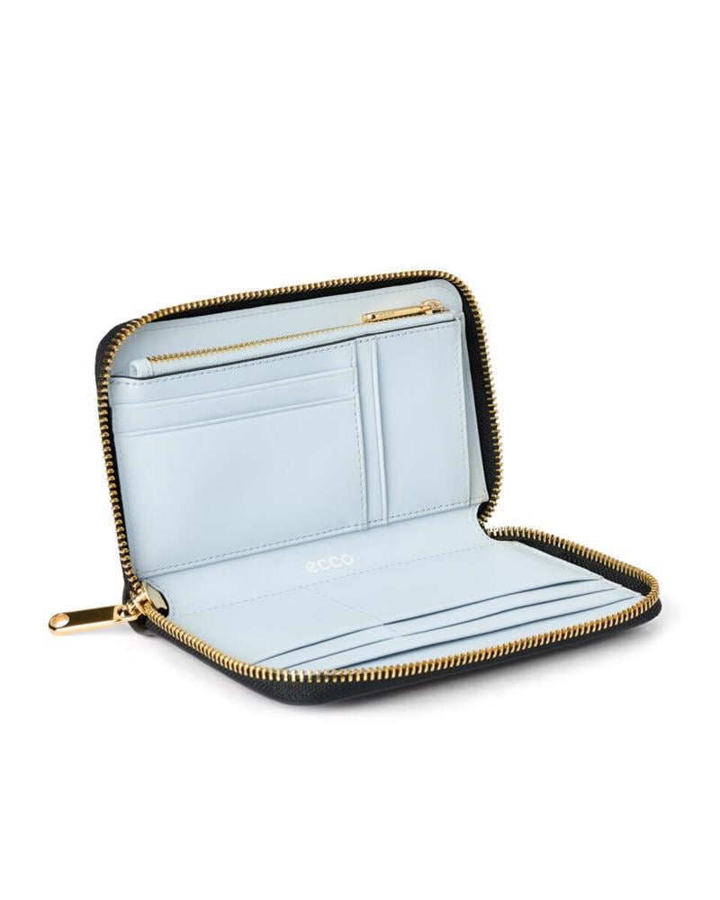 Black ECCO Wallet Zipped Pebbled Leather